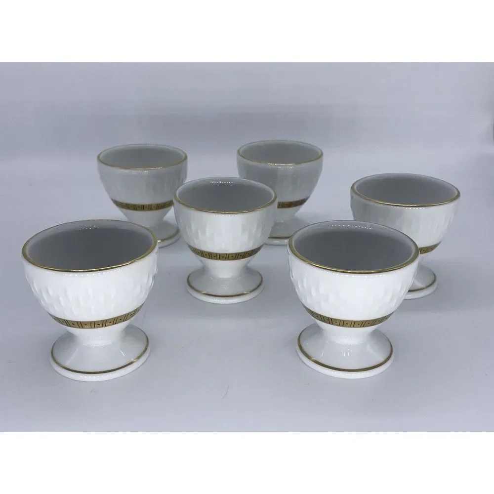 Vintage‎ Edelstein Bavaria Porcelain Egg Cups Set Of 6 Ivory With Gold Accents